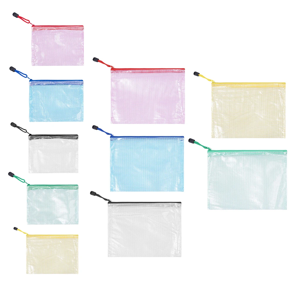 

10Pcs Mesh Zipper Pouch Waterproof Document Bag Plastic Zip File Folders for Office Supplies Travel Storage Bags