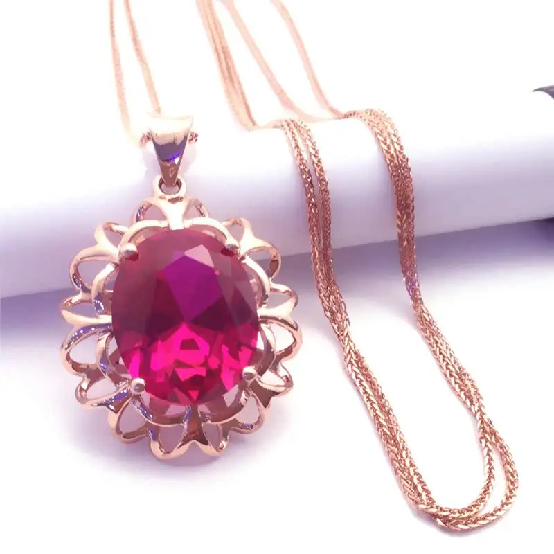  Large Version 4K Rose Gold Plated 585 Purple Gold Red Ruby Pendant Faionable Elegance Women's Jewelry Egg Surface