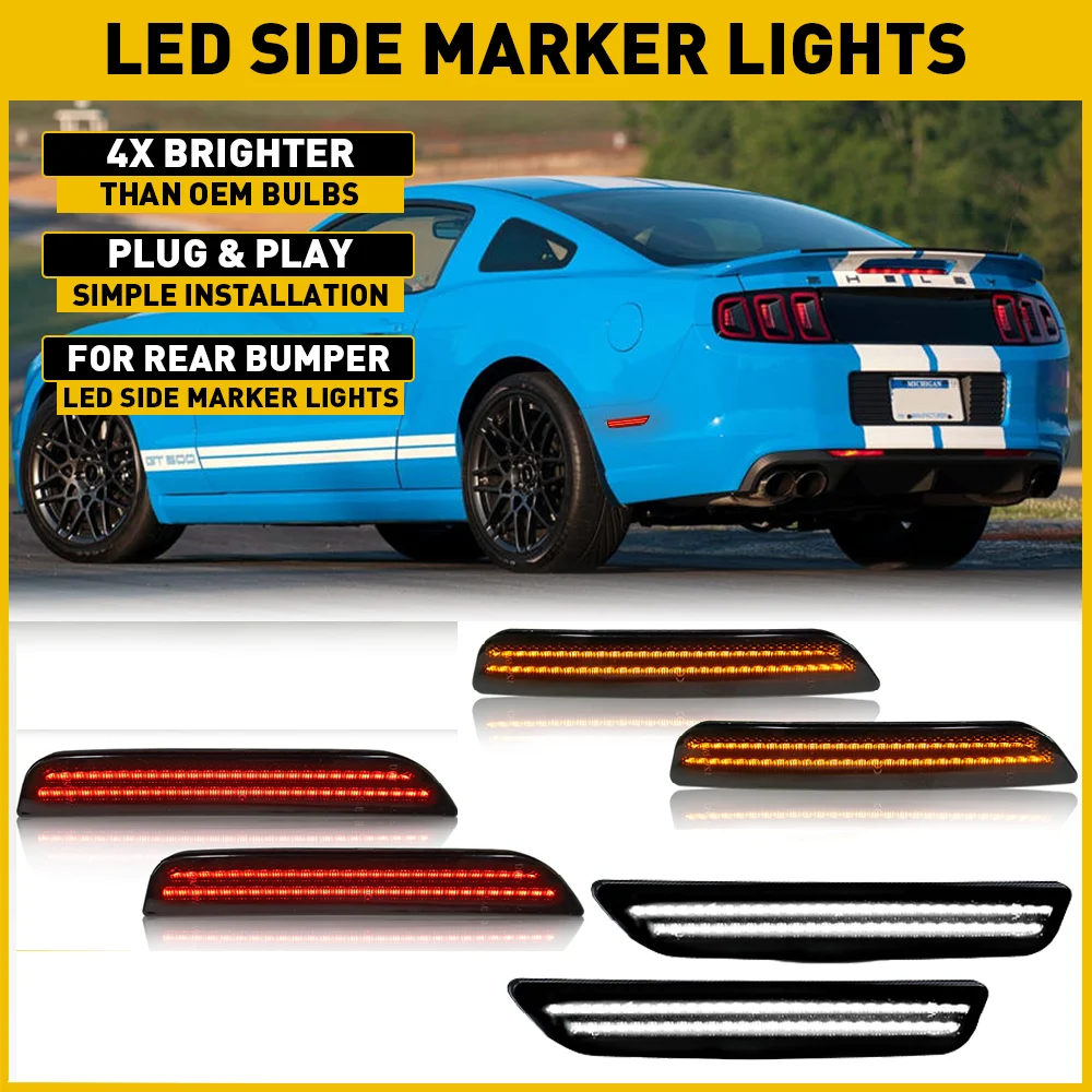 2Pcs Front Rear LED Side Marker Lights For Ford Mustang Base GT Shelby GT500 Boss 302 2010 2011 2012 2013 2014 Turn Signal Lamp