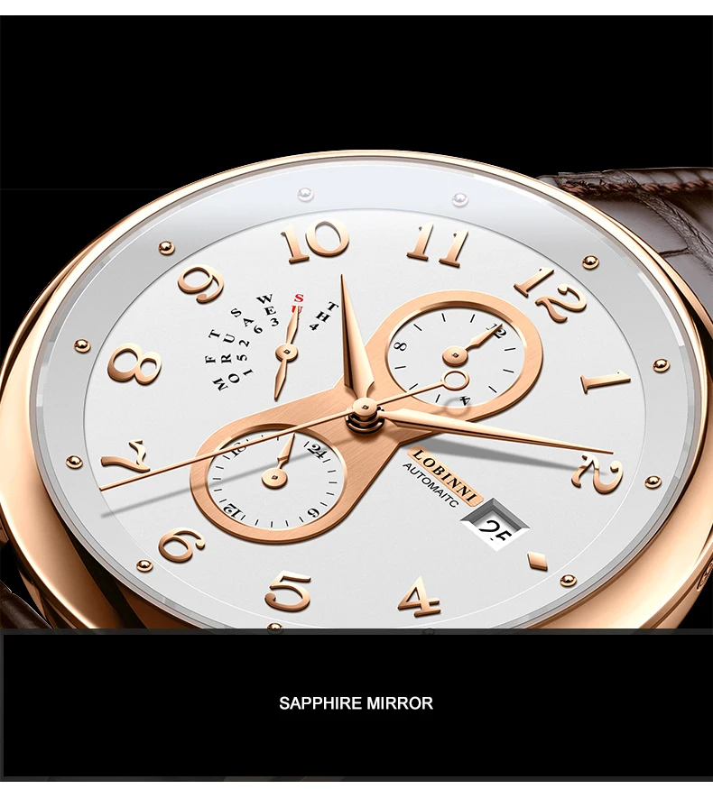 LOBINNI Men Automatic Watch 41mm Luxury Mechanical Wristwatch Luminous 5ATM Waterproof Sapphire Butterfly Clasp Multi-Func Dial