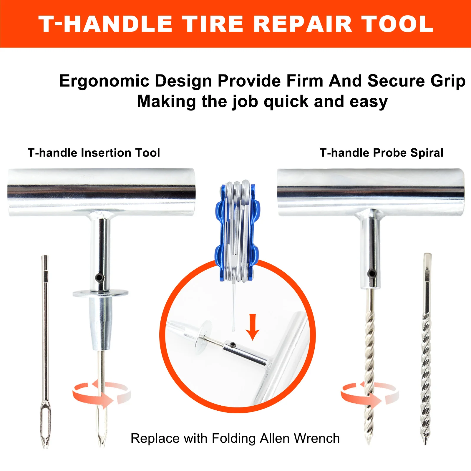 Car Tire Repair Kit With Telescoping Magnet Flashlight Pickup Tool Multi-tool Pliers Pressure Gauge Plugs Roadside Toolbox