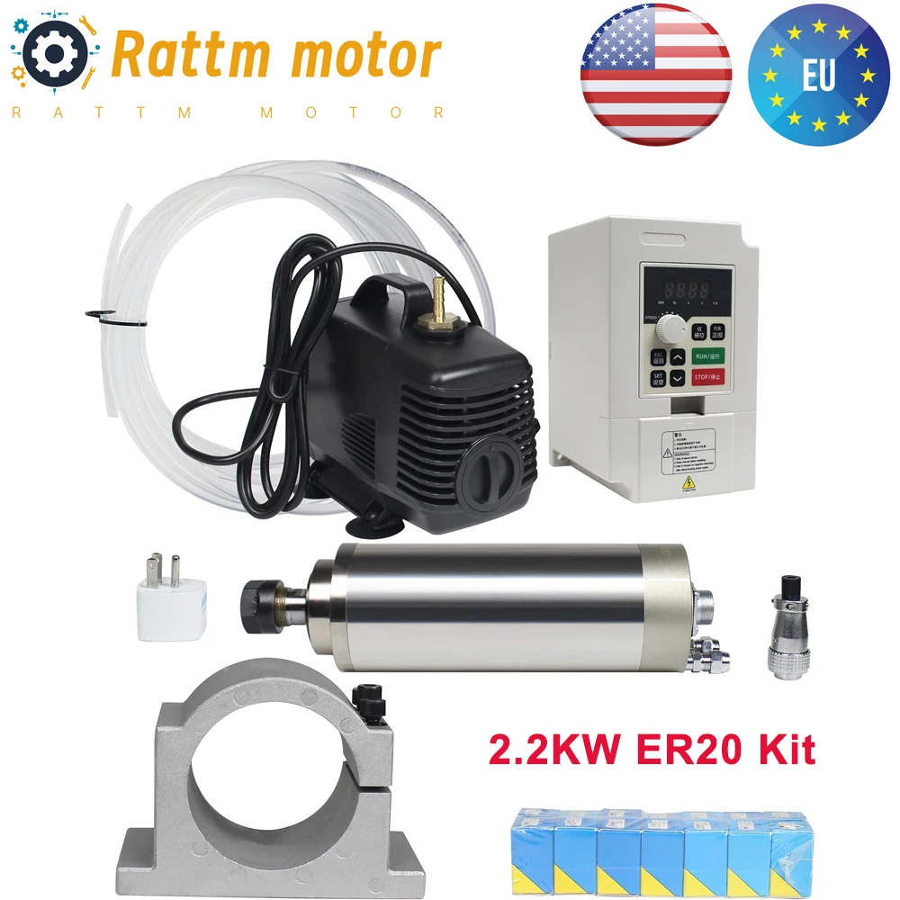 【EU / US】CNC Water Cooling Spindle Motor Kit 2.2KW ER20 110V 220V + MINI Inverter VFD For Woodworking Router Milling Machine