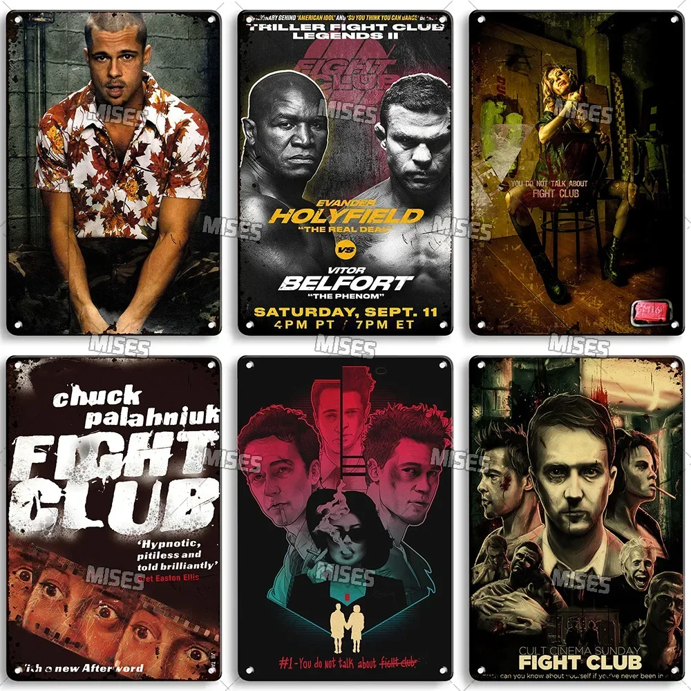 لافتة معدنية لنادي القتال - لوحة من القصدير تحية الفيلم الكلاسيكي لعام 1999 مع اقتباس مميز وفن ملصق، ديكور حائط قديم متين