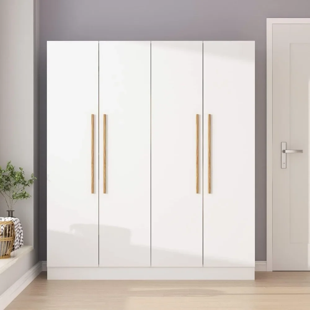 Garderobekast Armoire Houten Kast Met 4 Deuren, 7 Opbergkubussen En 3 Hangende Staven Voor Slaapkamer