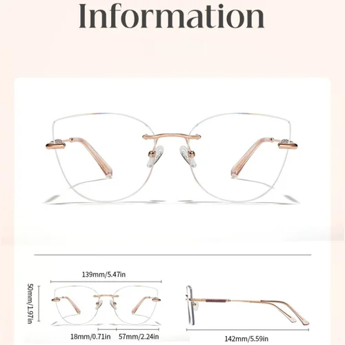 Imagen 2 del producto MOMOJA moda Anti luz azul sin montura ojos de gato gafas transparentes para mujer con dioptrías más montura de gafas para mujer 79002