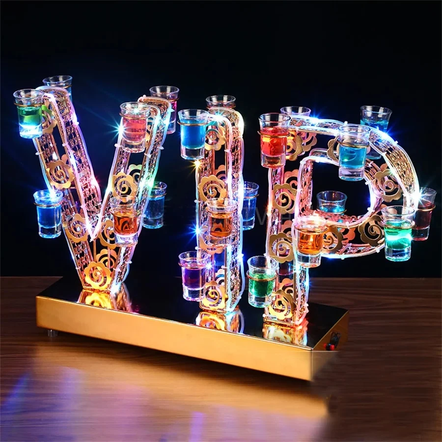 

Rechargeable Shot Glass Flight Service Tray Holder Flashing Light Up Whisky Cocktail Wine Cup Rack For Bar Disco NightClub Decor