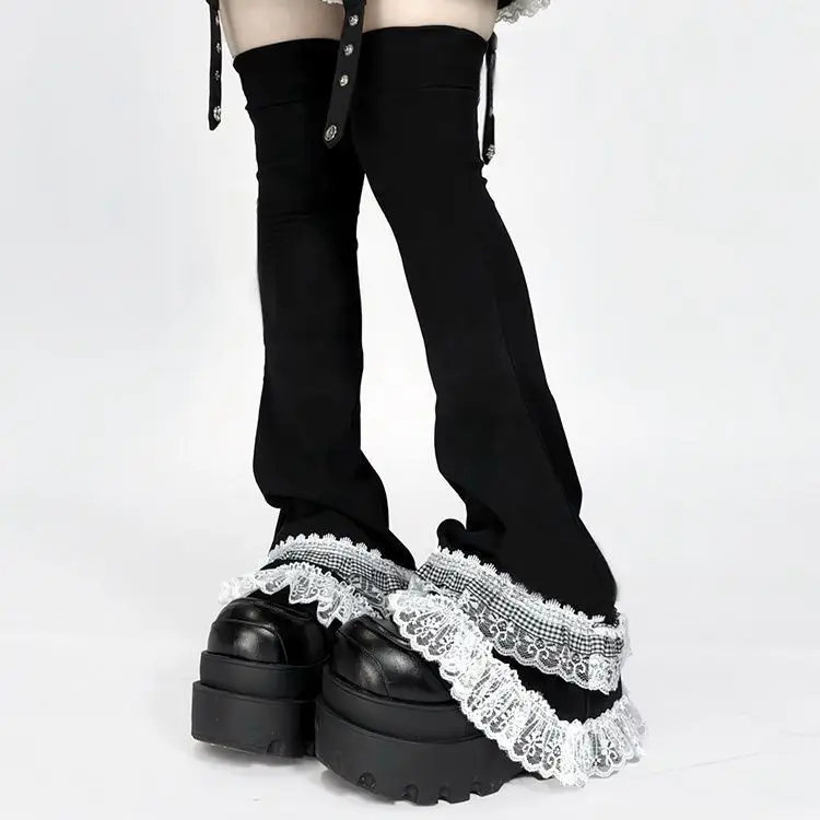 Japanese Kawaii Flared Long Socks Foot Cover Leg Warmers Harajuku Y2k Sweet Girl Lace Ruffle Gothic Lolita Over Knee High Sock