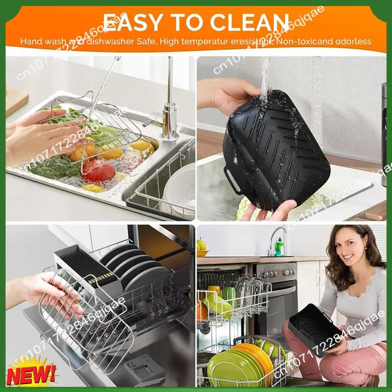 

A48I Silicone Air Fryer Liner,Air Fryer Accessories For Ninja Dual AF300UK AF400UK Reusable Dual Air Fryer Racks Durable