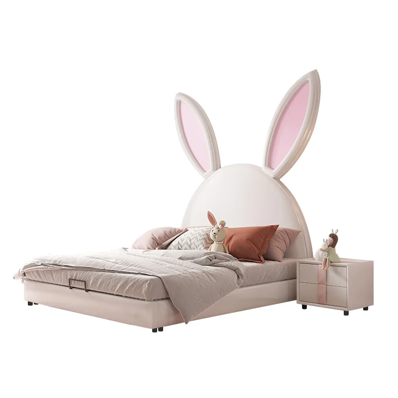 

Children's room princess bed, pink rabbit girl double bed, boy cartoon soft bag bed, children's bed furniture