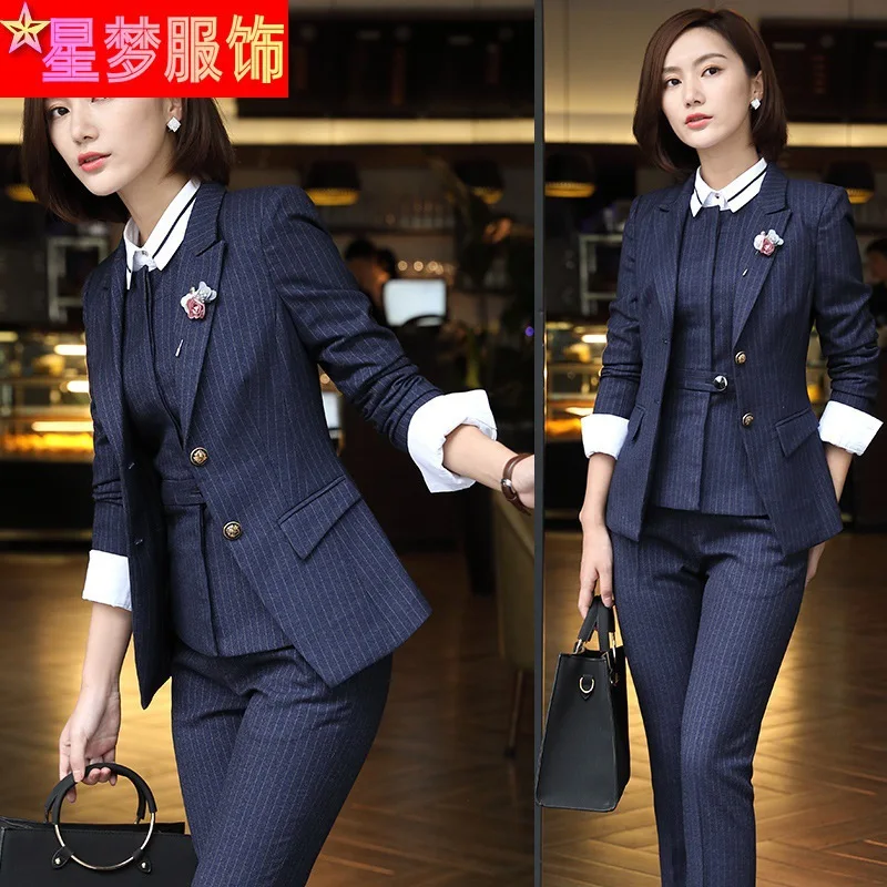 965 Striped Suit Fashion Slim Fit Suits Business Formal Wear Elegant Business Suit Work Clothes for Women Autumn and Winter