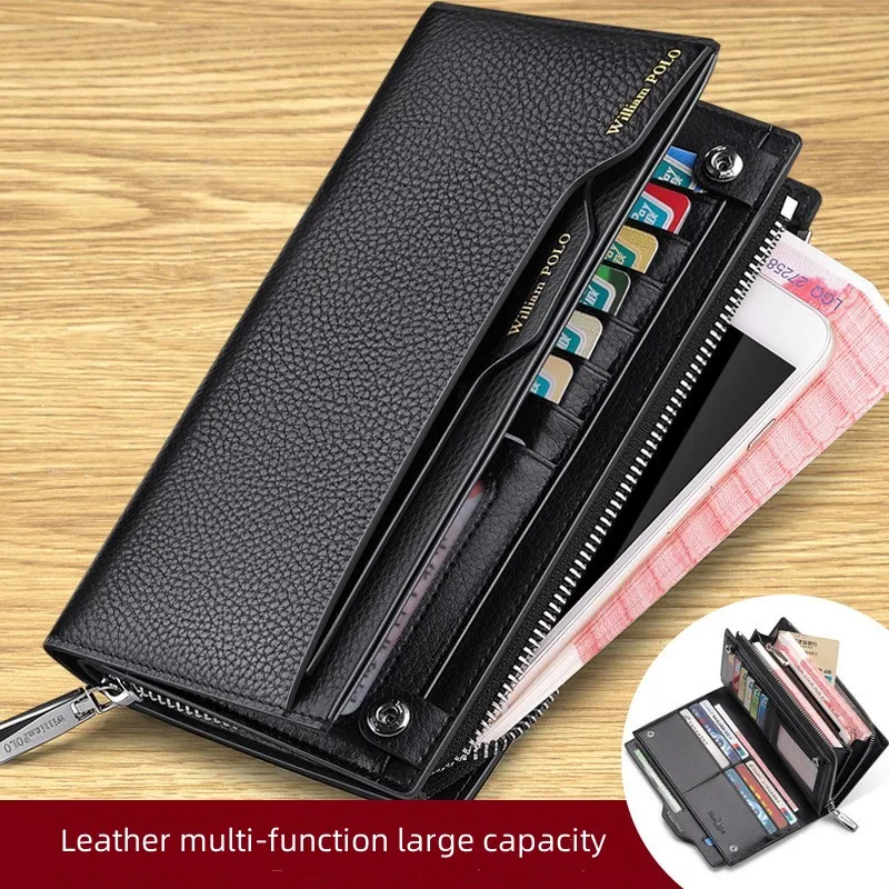 Williampolo Men Brand Clutch Bag Business Leather Wallet Credit Card Organizer Detachable Card Holder Gift for Men