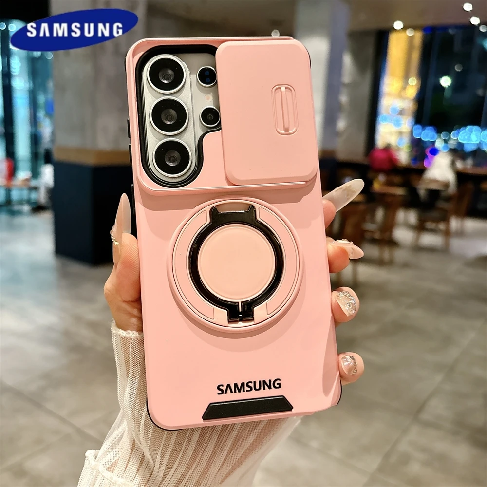 Image of Slide Camera Protection Magnetic Stand Case Samsung Galaxy S26 S25 Edge S24 S23 Plus S22 Ultra FE A54 A15 A14 A05 A26 A36 Cover