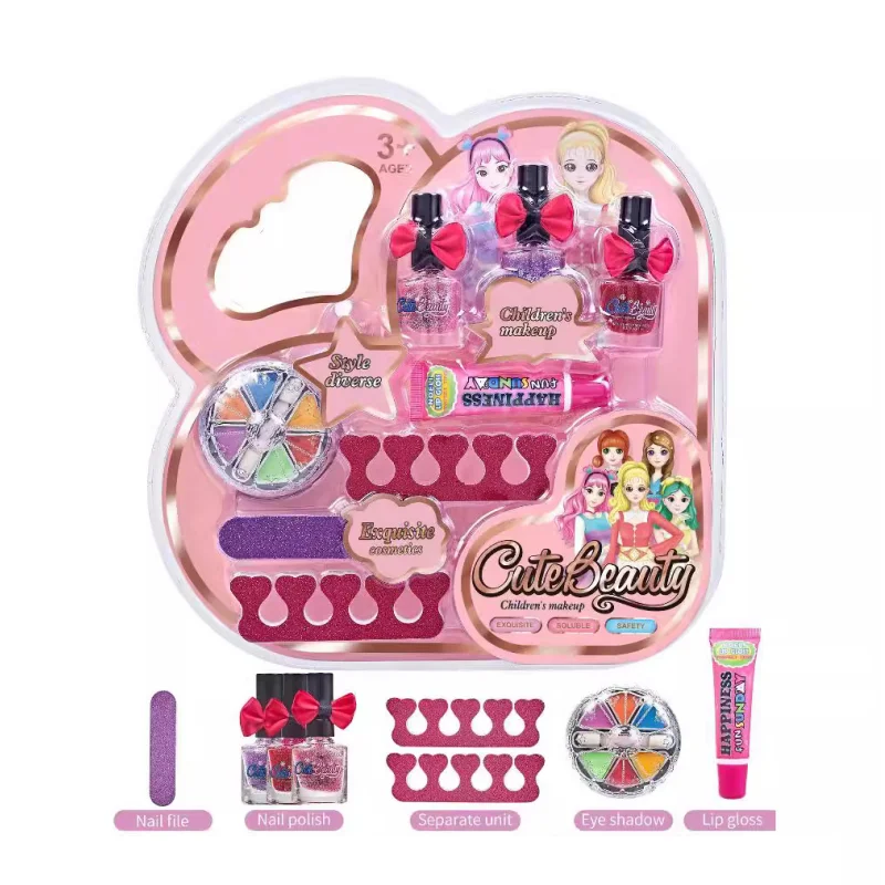 Esmalte de uñas para niñas y niños, conjunto de aplicación de maquillaje, pequeña princesa, casa de juego, maquillaje, regalos de Navidad y Año Nuevo