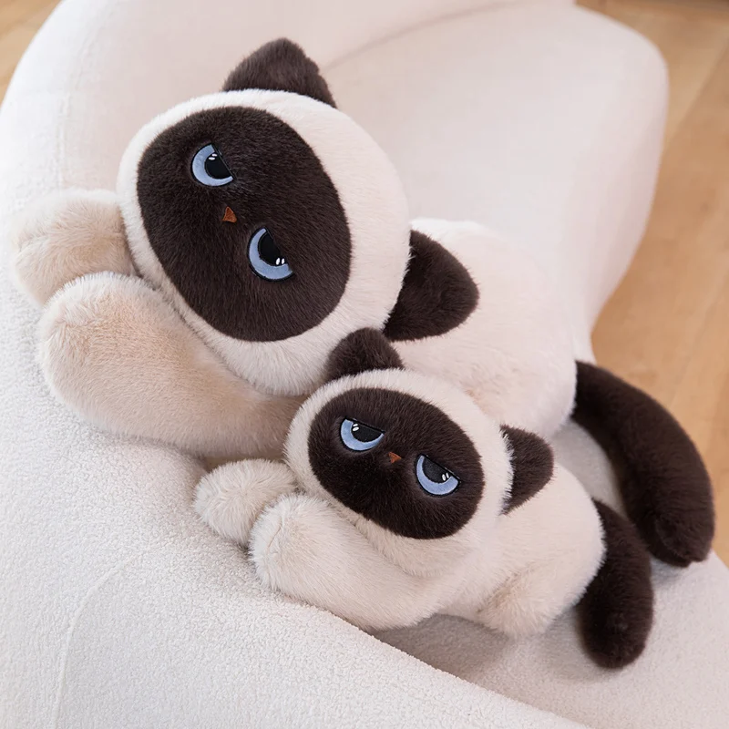 Cuscino lungo in peluche con gatto siamese, bambola di peluche morbida, cuscino per gatto siamese sdraiato per regalo di decorazione della stanza del divano