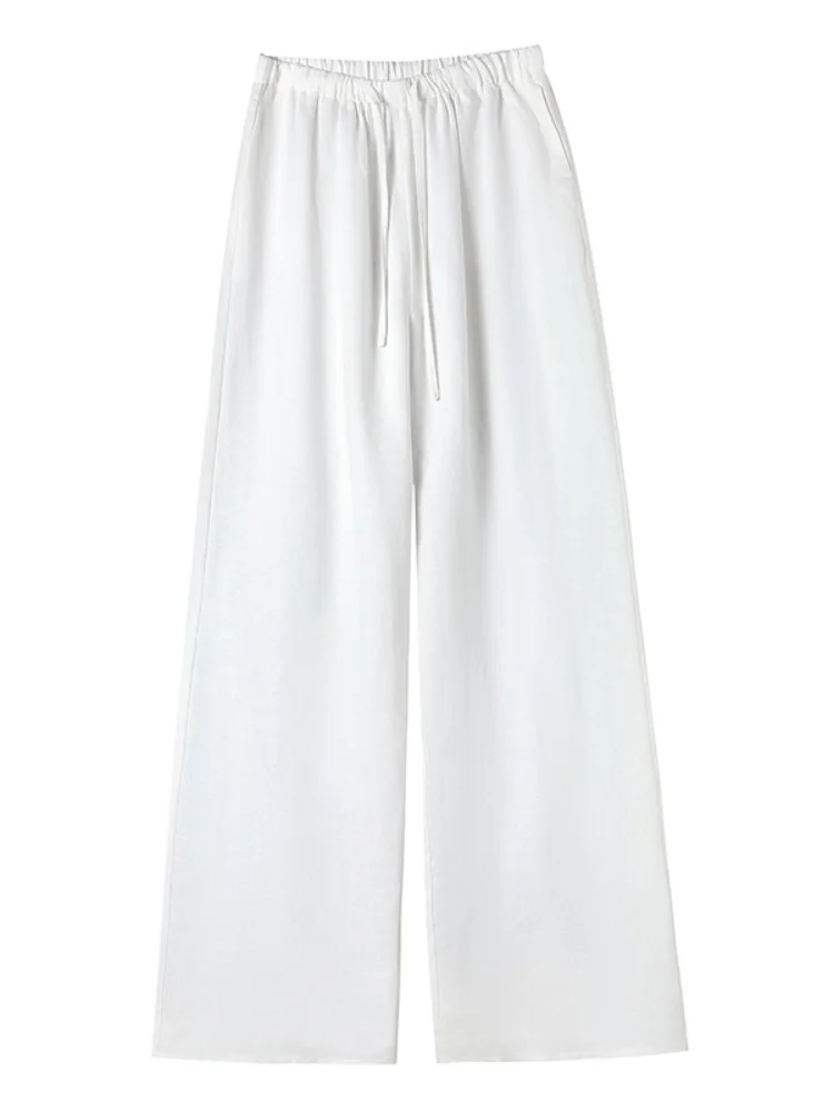 Estate sottile gamba larga cotone lino seta ghiacciata senso appeso pigro aceto texture pantaloni Sakamoto vita alta taglio dritto lungo Tro...