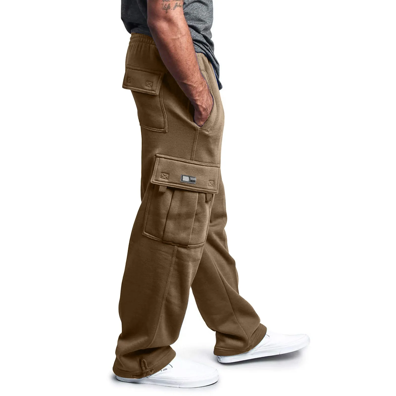 

Men's Solid Color Drawstring Elastic Waisted Multiple Pocket Casual Work Pants Loose High Waist Casual Outdoor Sports Trousers