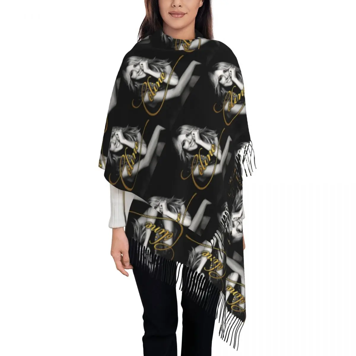 Celine Dion Scarf Tassel Scarves Women Soft Warm Shawls and Wraps Large Fall Winter Shawl Wrap