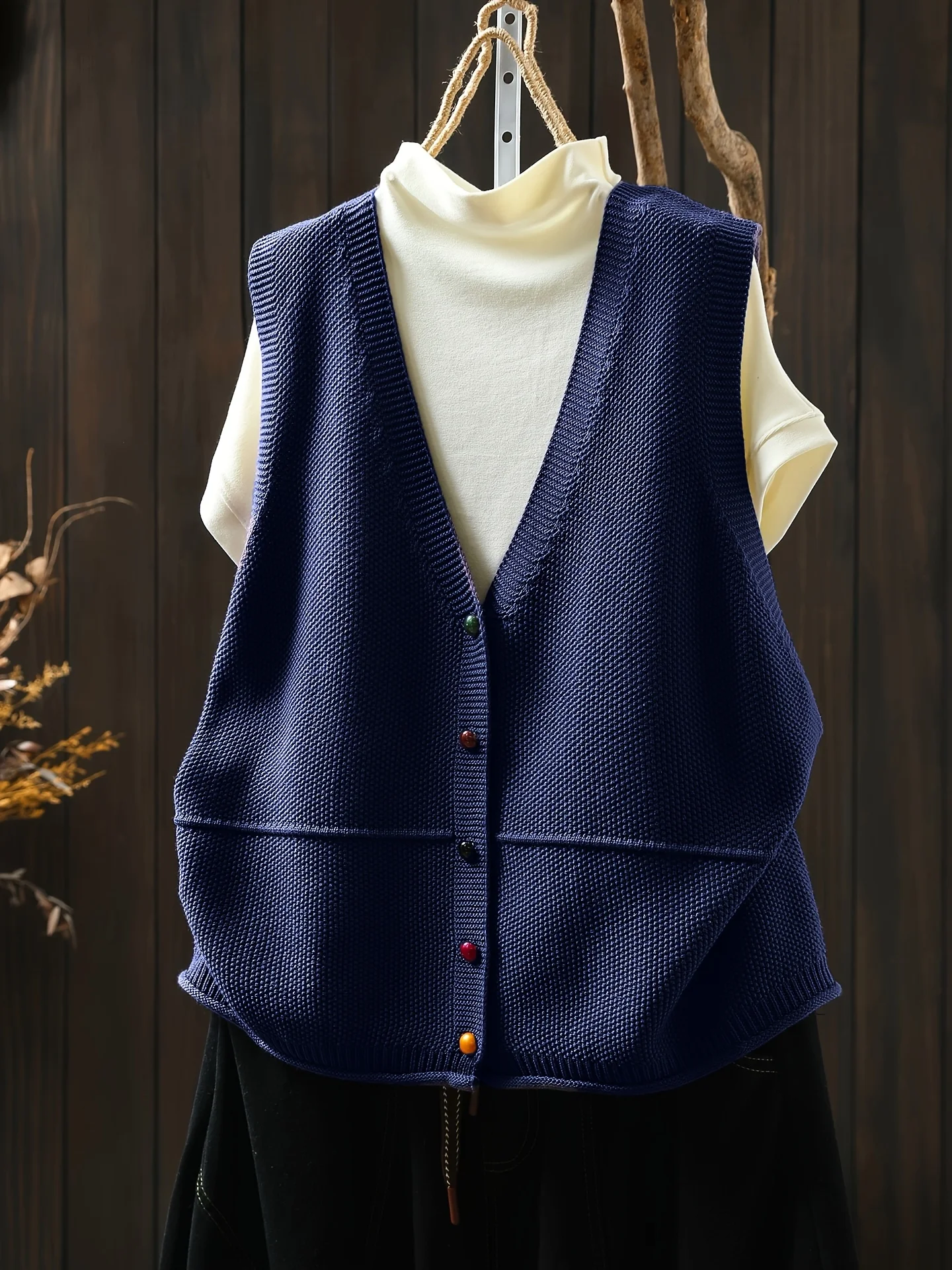 

Women's Japanese and Korean Style Knitted Cardigan Vest Top, Casual Style, Spring and Summer Style（Excluding lining）