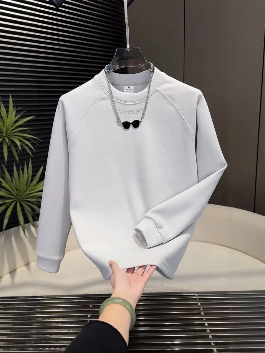 

Мужская модная толстовка Cloud Fluffy Letter Design, простая утепленная модель с круглым вырезом, удобная, с длинными рукавами, без капюшона