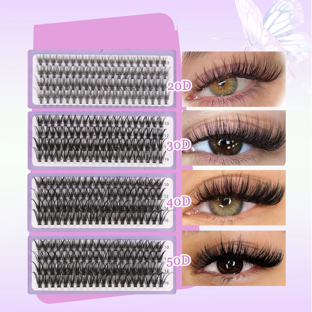 مجموعة مجموعات الرموش ذاتية الصنع مكونة من 3 طراز مختلط بسمك 9-16 مم وفرشاة رموش ملاقط للمظهر الطبيعي إلى البهجة بأسلوب متعدد #4