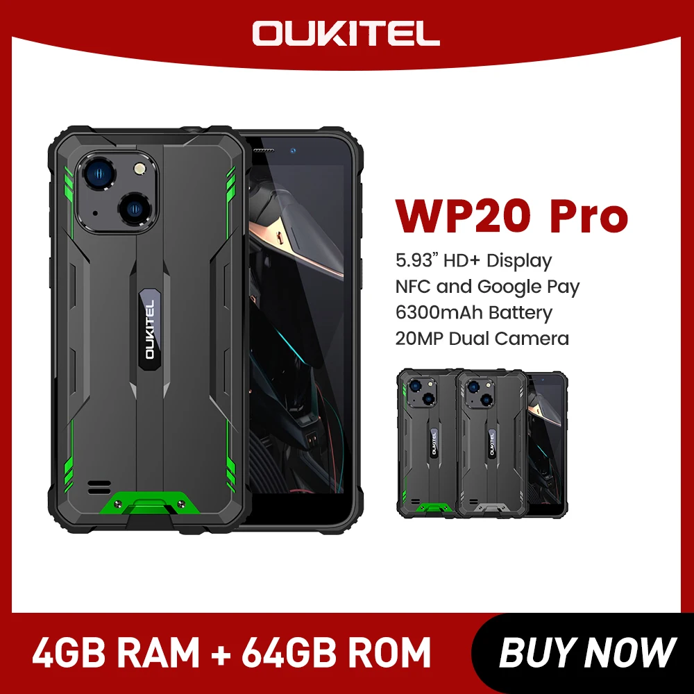 Oukite-スマートフォンwp20 Pro,4GB RAM,64GB ROM,5.93 mAh,Android,12MPカメラ,6300インチ頑丈な携帯電話,NFC