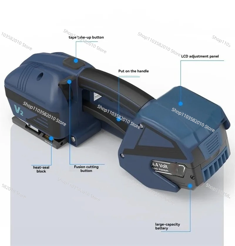 Newly Upgraded Portable V2 Electric Strapper, 3200N Battery for 13-16mm PET/PP Tape, Automatic Packaging Tool