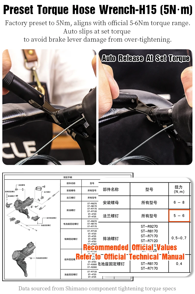 LEBYCLE Fahrrad-Hydraulikbremsen-Drehmomentschlüssel 4/5/8Nm, voreingestellter Drehmomentschlüssel für Shimano, SRAM, Magura Fahrradbremsen-Schlauchwerkzeuge – Detail 5