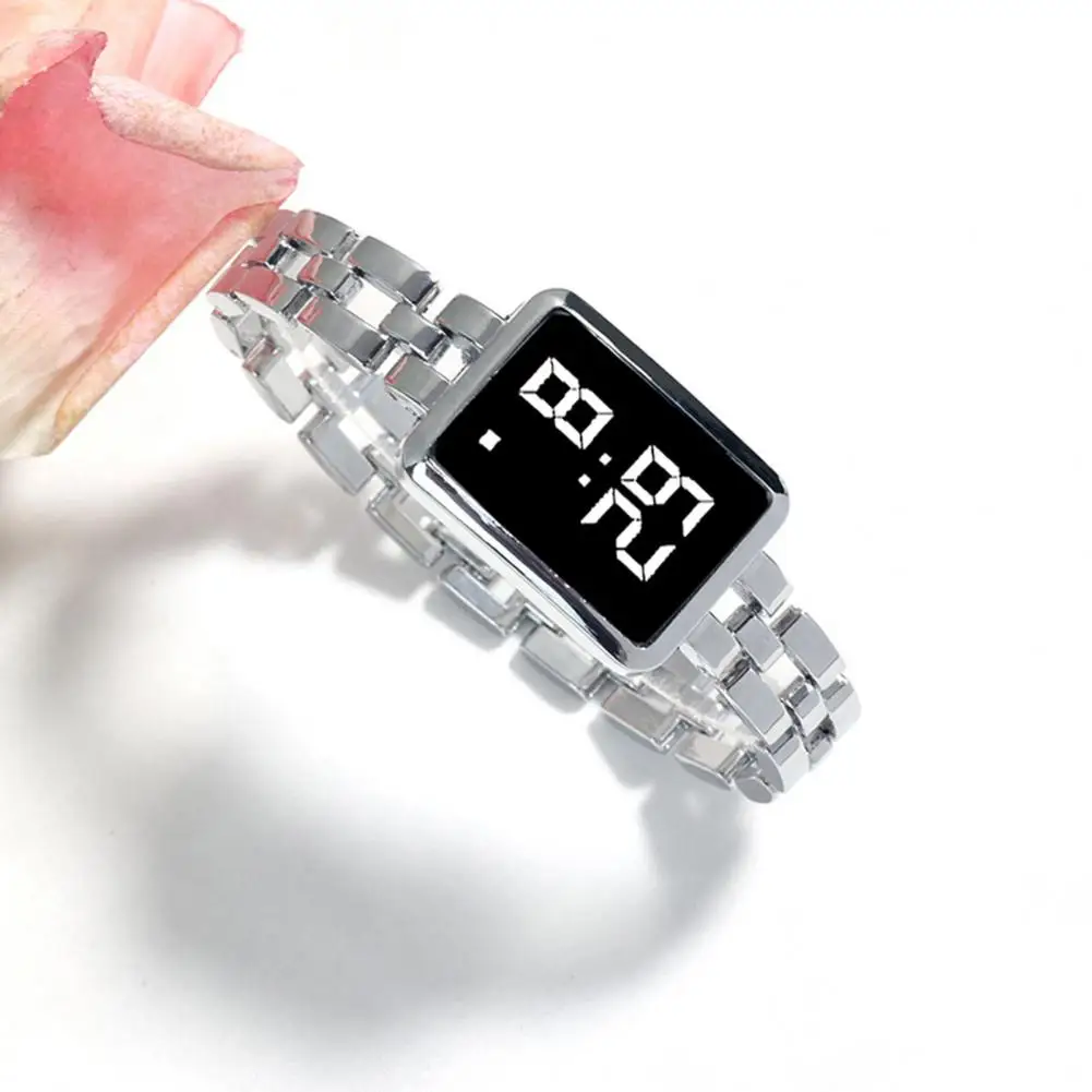 

Женские часы с квадратным циферблатом, цифровым дисплеем, сенсорным управлением, одинарной складной застежкой, декоративной LED-подсветкой, цифровые, ювелирные