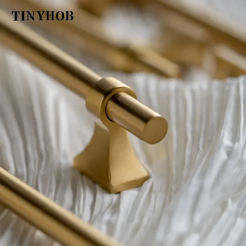 Tinyhob Solid Brass Cabinet Knobs Long Door Pull T-bars Kitchen Cloakroom Wardrobe Handle and Knobs/  Non Fading Process