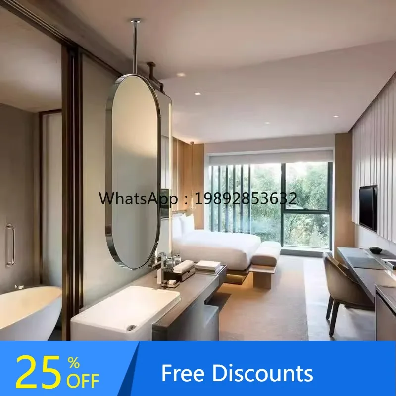 Stainless Steel Natural Color Ceiling Suspended Rod Bathroom Mirror Hanging Hotel Homestay