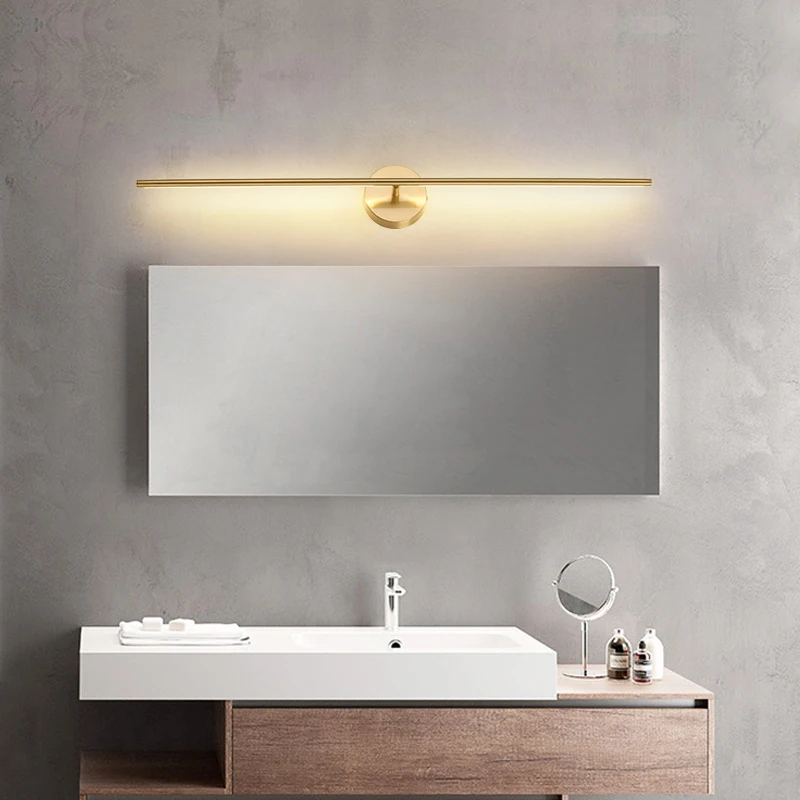 

Modern Simple Linear Tubular Led All Copper Living Room Background Wall Light Led Bedside Foyer Hallway Golden Led Wall Light