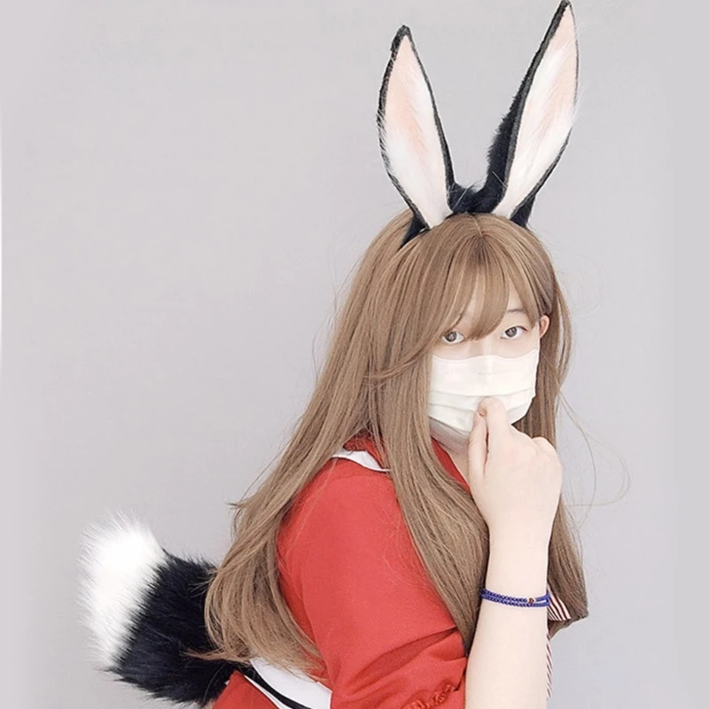 Dziewczyny Cosplay pluszowa opaska do włosów długa opaska z uszami królika Lolita-Style Headhoop/Tail M6CD