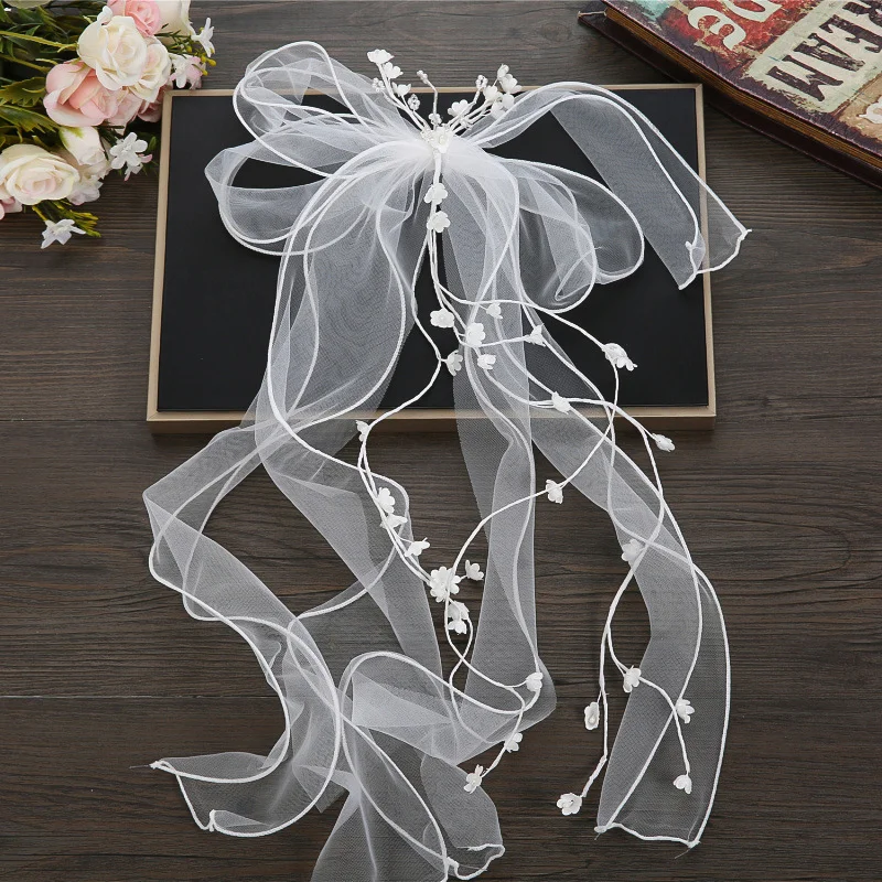 Women Short Veil For Bride Wedding Headdress Flower Bow Tulle Bachelorette Party Veils Engagement Dinner Hair Accessories image 6