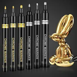 1pc Chrome Mirror Marker Pen 2mm DIY Reflective Paint Pen Permanent Gold SILVER Marker Touch Up, Model Painting, Marking