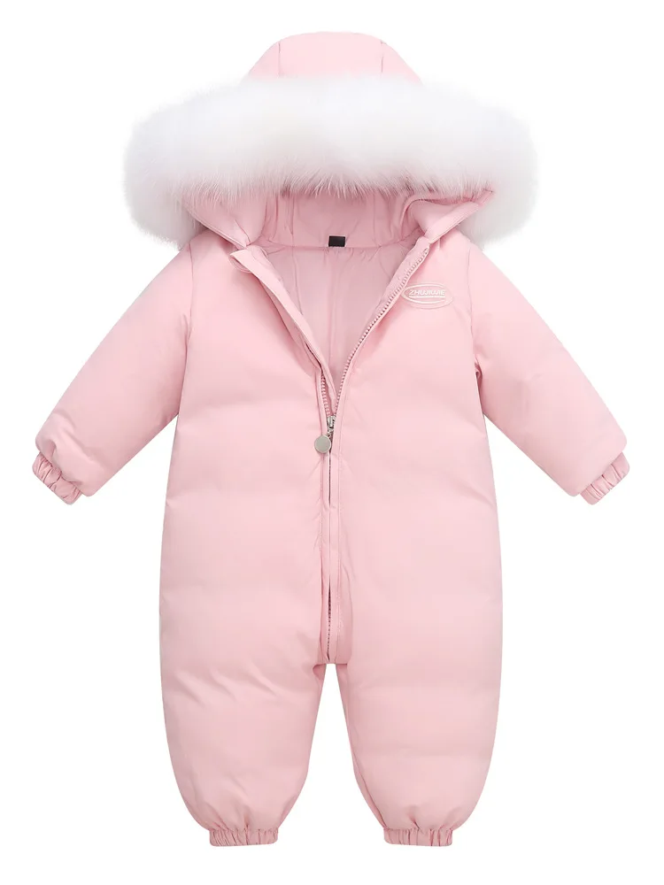 2024 Baby Winter Jumpsuit Real Raccoon fur Waterproof Baby Girl Snowsuit Toddler Boy Winter Romper Infant overalls Down Jacket