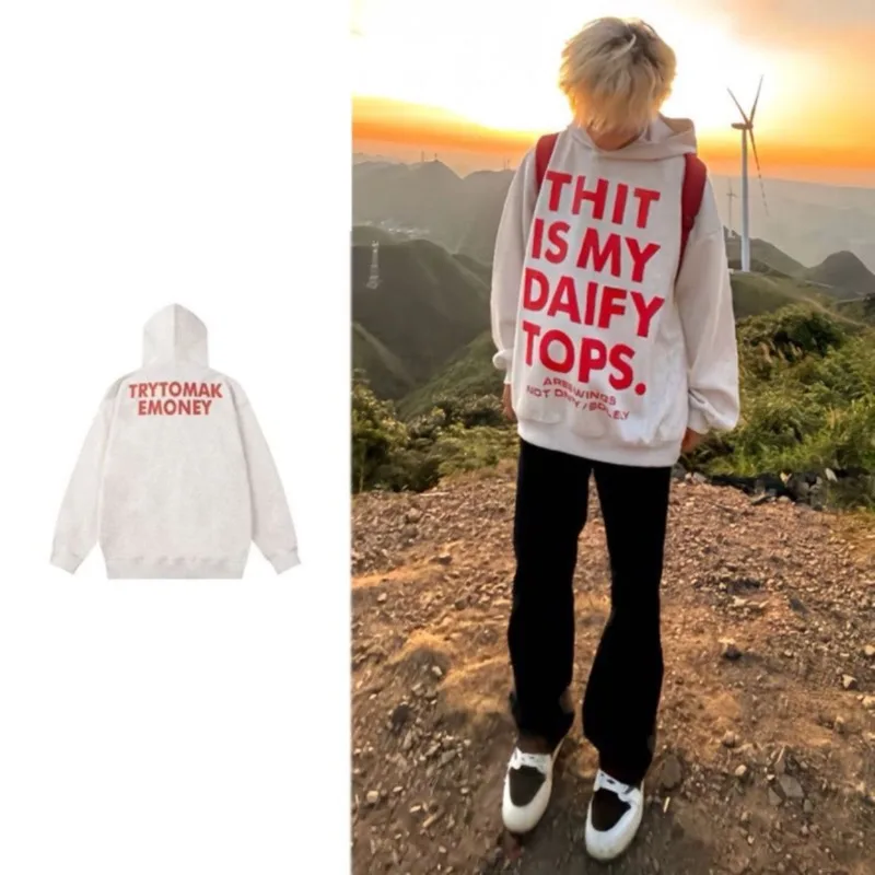 Bluza dla par Streetwear Modna Luźna z napisami w stylu lazy i wygodna Bluza z długim rękawem Jesienno-zimowa Odzież