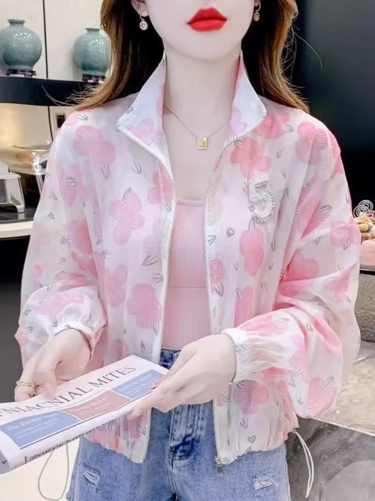 2024-new-women's-short-style-sun-protection-outerwear-fashionable-thin-cardigan-casual-neck-pin-summer-outer-layer-coat