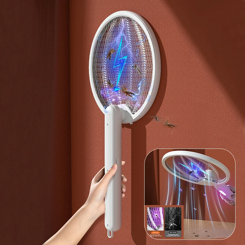 

Foldable Electric Shock Mosquito Killer Racket Two-in-one Fly Swatter and Catcher Electronic UV Light Trap Lamp USB Rechargeable