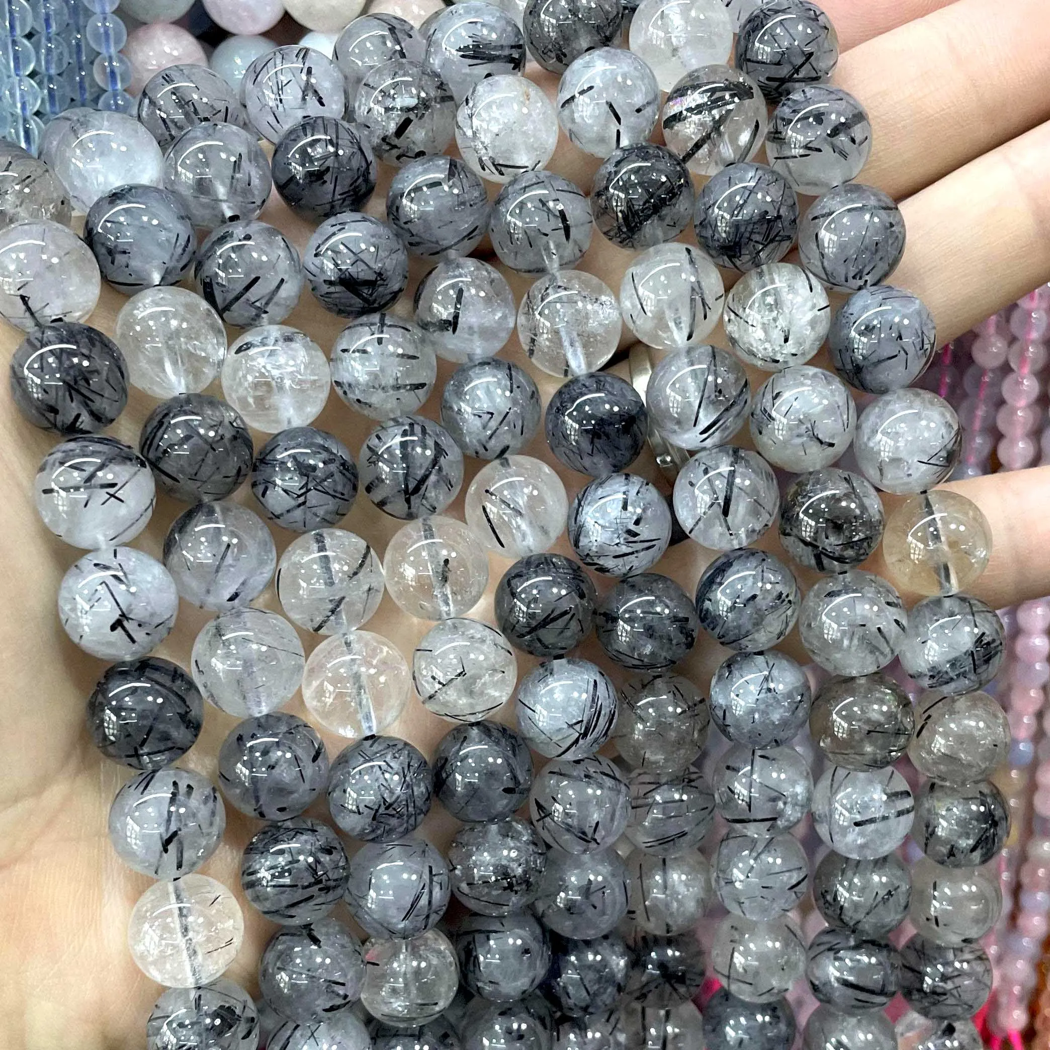 Natural Stone Black Rutilated Quartz Loose Round Beads For Jewelry Making DIY Bracelet Earrings Necklace Accessories 6 8 10MM