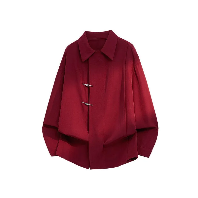 

Women's White Chinese Style Frog Button Oversized Shirt Long Sleeve Loose Casual Blouse Retro Minimalist Top