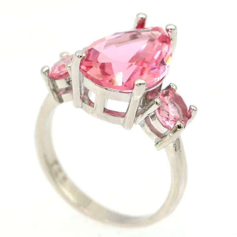 Buy 2 Get 1 Free 19x14mm Gorgeous Pink Morganite Woman\'s Engagement Daily Wear Silver Rings