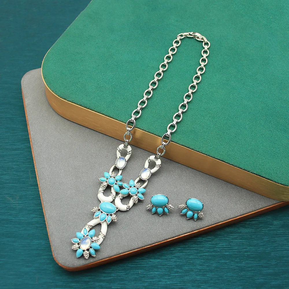 

Royal French White Enamel Flower Jewelry Set, Necklace & Earrings in Book Style Case, Vintage Baroque Chunky Statement Set