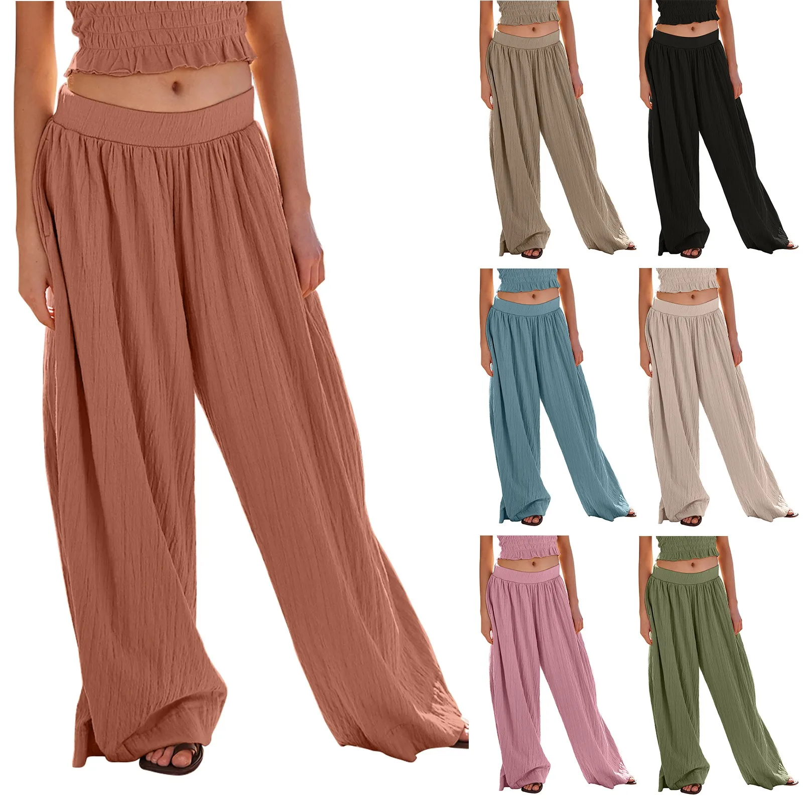 Pantaloni a vita alta da donna pantaloni larghi Casual a gamba larga pantaloni elastici solidi regolari comodi e morbidi per la pulizia del pavimento