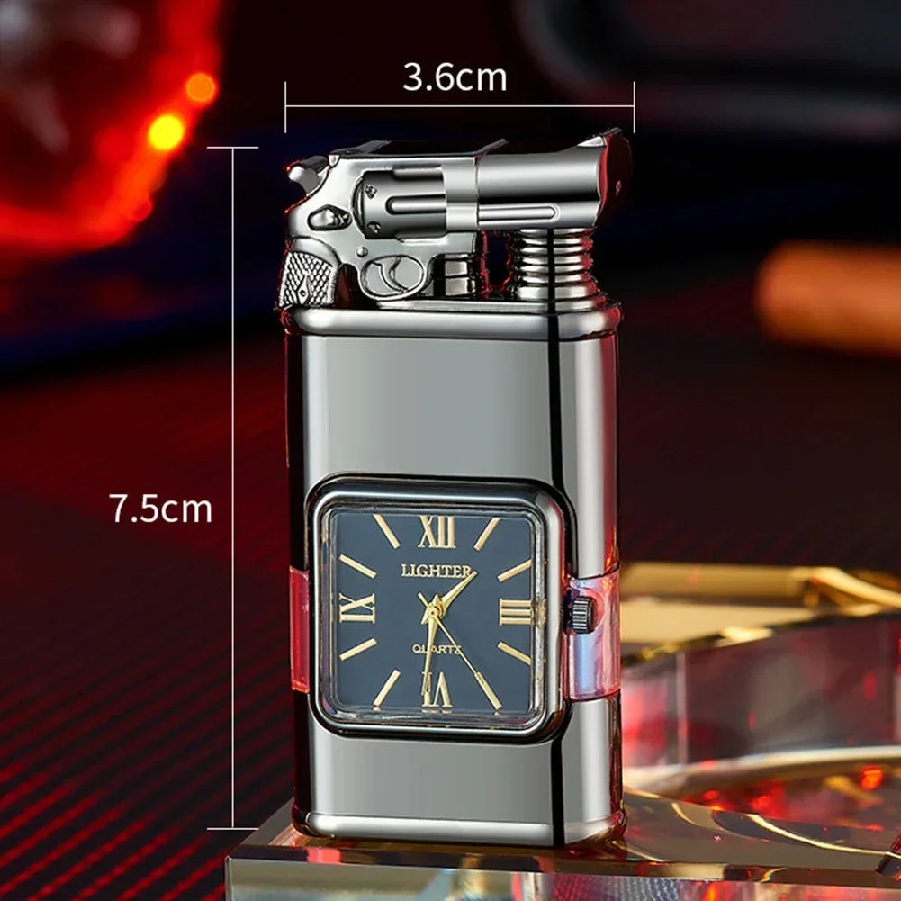 New Faucet Direct Windproof Blue Flame Double Flame Lighter With Watch Portable Inflatable Torch Cigarette Lighter Smoking Gift