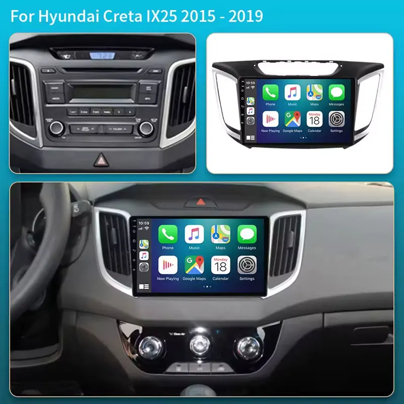 أندرويد 15 Carplay راديو السيارة لشركة هيونداي Creta ix25 2015 - 2019 الوسائط المتعددة مشغل فيديو الملاحة نظام تحديد المواقع ستيريو 2Din DVD رئيس وحدة