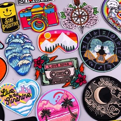Outdoor Adventure Waves Embroidered Patch Camera Tape Patch Iron On Patches For Clothing thermoadhesive Patches On Clothes Badge