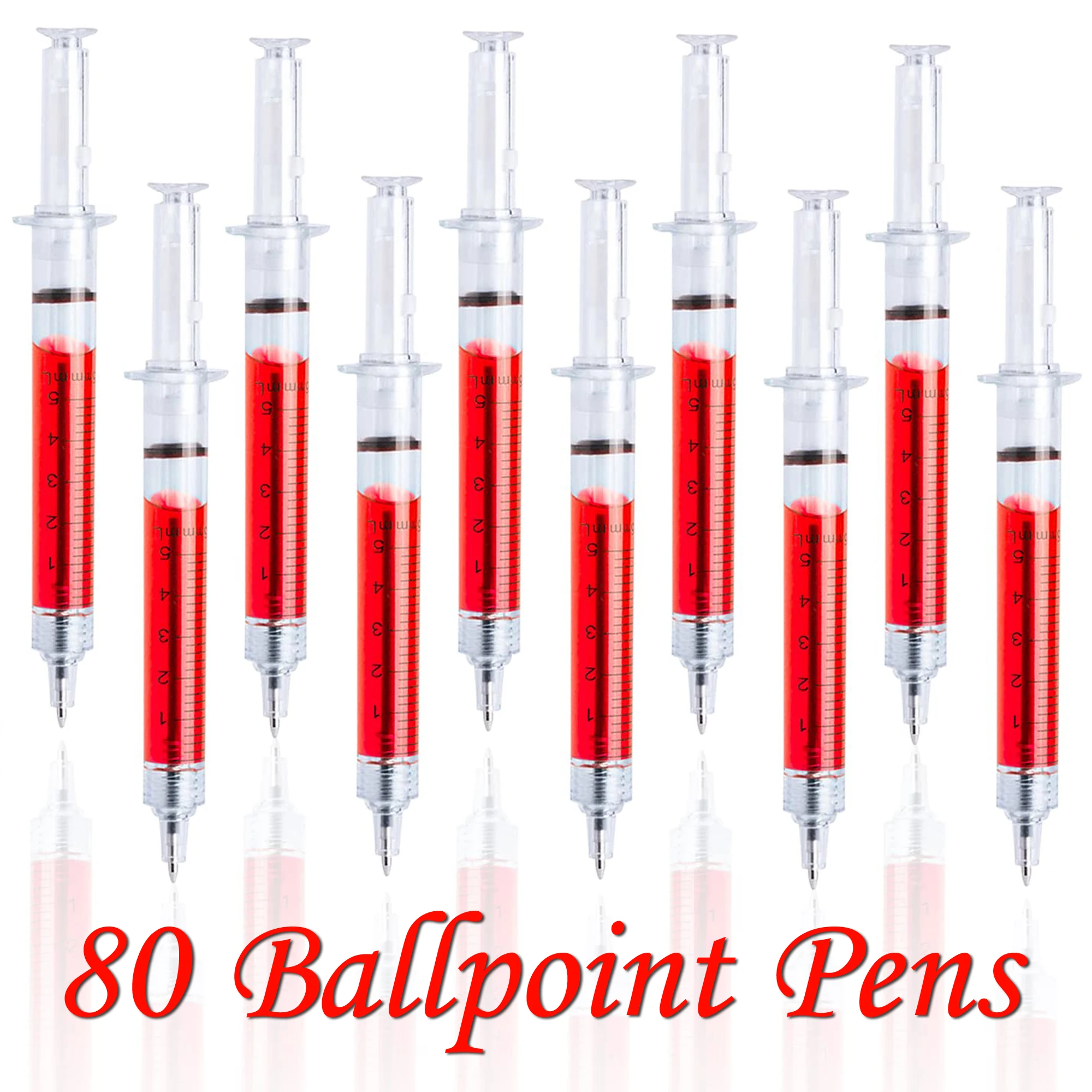 

80Pcs Syringe Pens Red Fun Nurse Pens Novelty Multi Colors Medical Ballpoint Pens Gifts for Nurses Nursing Student