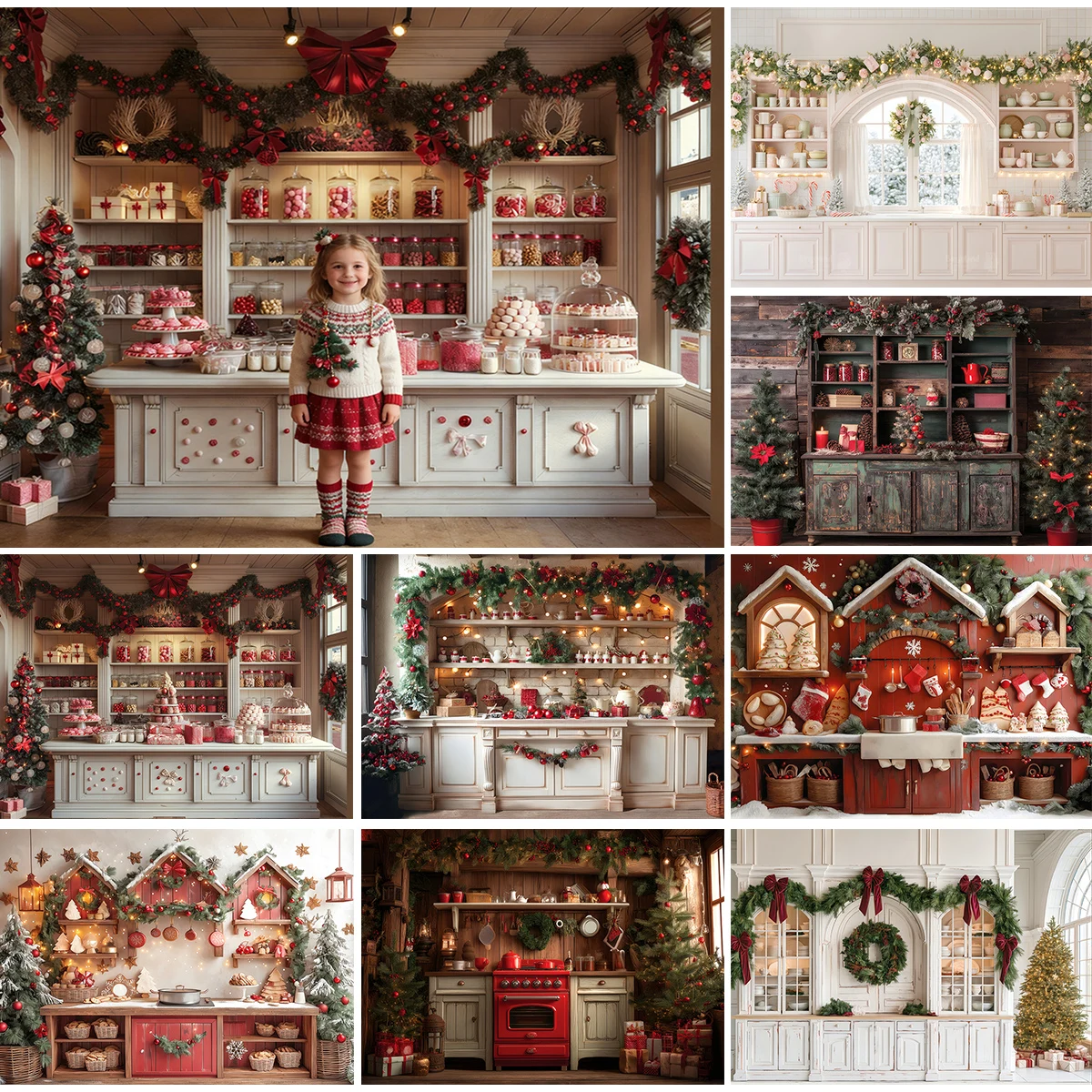 Kitchen Baking Background - Vintage Noel Şekerleme Dükkanı Mutfak Fonu,