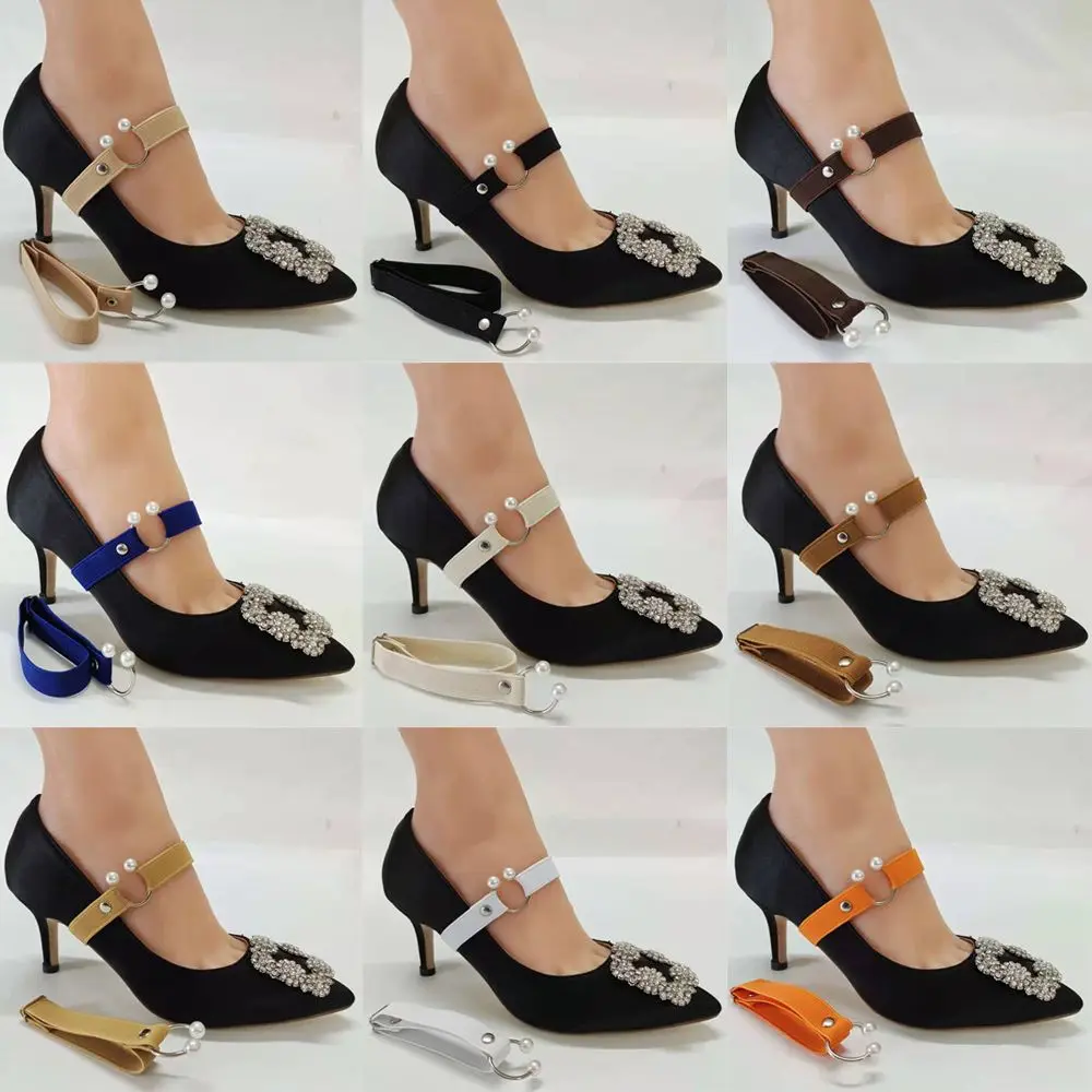 Adjustable Elastic Locking High Heels Anti-skid Straps Bundle Shoelace U-shaped Pearl Ankle Tie Band