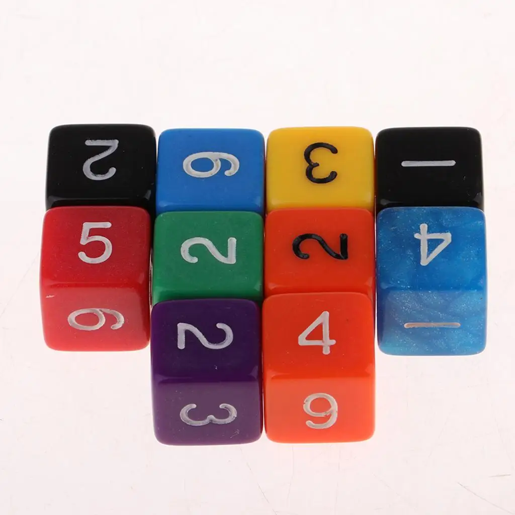 

Acrylic Six Sided D6 Dice Set 10 Pieces Colorful Game Dice for Table Game and Kids Math Skill
